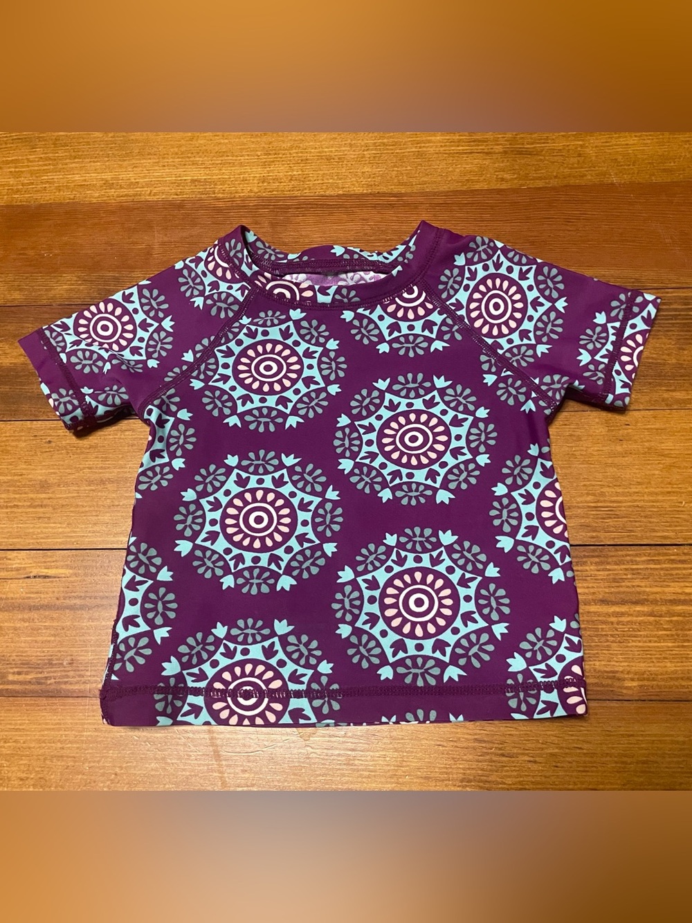 Tea Collection Purple & Teal Circular Mandala Print Short Sleeve Swim Rashguard
